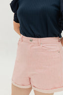 Roll Up Cuff Premium Denim High Waist Shorts (Confetti Pink)