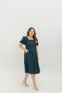 Smocked-back Soft Denim Dress (Vintage Blue)