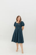 Smocked-back Soft Denim Dress (Vintage Blue)