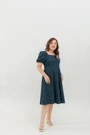Smocked-back Soft Denim Dress (Vintage Blue)
