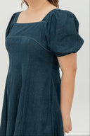 Smocked-back Soft Denim Dress (Vintage Blue)