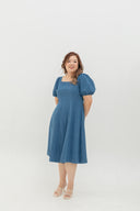 Smocked-back Soft Denim Dress (Fresh Blue)