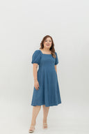 Smocked-back Soft Denim Dress (Fresh Blue)