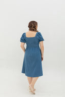 Smocked-back Soft Denim Dress (Fresh Blue)