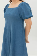 Smocked-back Soft Denim Dress (Fresh Blue)