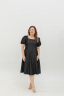 Smocked-back Soft Denim Dress (Black)