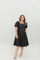 Smocked-back Soft Denim Dress (Black)