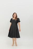 Smocked-back Soft Denim Dress (Black)