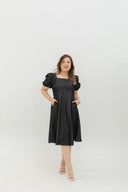 Smocked-back Soft Denim Dress (Black)