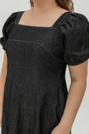 Smocked-back Soft Denim Dress (Black)