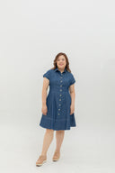 Contrast Stitch Denim Shirt Dress (Blue)