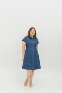 Contrast Stitch Denim Shirt Dress (Blue)