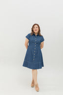 Contrast Stitch Denim Shirt Dress (Blue)