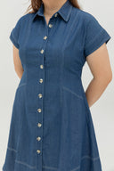 Contrast Stitch Denim Shirt Dress (Blue)