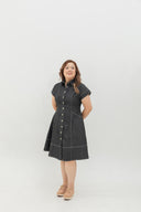 Contrast Stitch Denim Shirt Dress (Black)