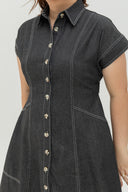 Contrast Stitch Denim Shirt Dress (Black)