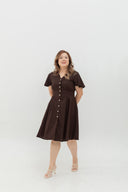 Terra Button-Front Midi Dress (Dark Roast Coffee)