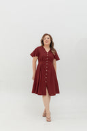 Terra Button-Front Midi Dress (Ruby)