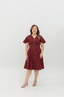Terra Button-Front Midi Dress (Ruby)