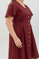 Terra Button-Front Midi Dress (Ruby)