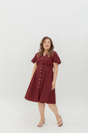 Terra Button-Front Midi Dress (Ruby)