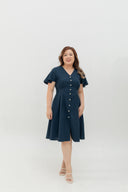Terra Button-Front Midi Dress (Navy)