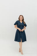 Terra Button-Front Midi Dress (Navy)
