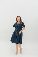Terra Button-Front Midi Dress (Navy)