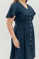 Terra Button-Front Midi Dress (Navy)