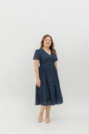 Lattice Bloom Dress (Navy Eyelet)