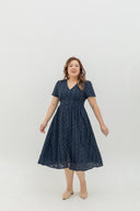 Lattice Bloom Dress (Navy Eyelet)
