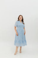 Leafline Eyelet A-line Dress (Sky Blue)