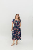 Fieldnote Smocked Waist Midi Dress (Midnight Garden)