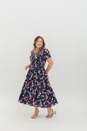 Fieldnote Smocked Waist Midi Dress (Midnight Garden)