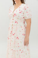 Embroidered Smocked Back Midi Dress (Rosette Bloom)
