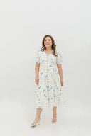 Embroidered Smocked Back Midi Dress (Cornflower Bloom) - ELTWINE