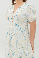 Embroidered Smocked Back Midi Dress (Cornflower Bloom)