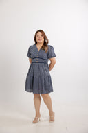 Embroidered Cottage Bloom Smocked-back Dress (Navy Ditsy) - ELTWINE