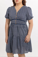 Embroidered Cottage Bloom Smocked-back Dress (Navy Ditsy) - ELTWINE
