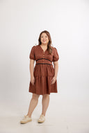 Cottage Bloom Smocked-back Dress (Caramel Checks) - ELTWINE