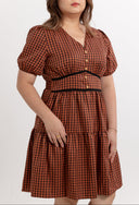 Cottage Bloom Smocked-back Dress (Caramel Checks) - ELTWINE
