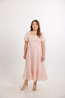 Lace Panel Smocked-back Midi Dress (Tea Rose)