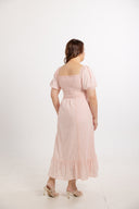 Lace Panel Smocked-back Midi Dress (Tea Rose)