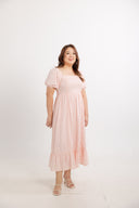 Lace Panel Smocked-back Midi Dress (Tea Rose)