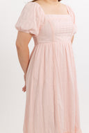 Lace Panel Smocked-back Midi Dress (Tea Rose)