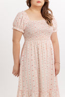 Morningvale Smocked Midi Dress (Powder Rose)