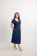 Sculpted Soft Denim Midi Dress (Deep Sea)