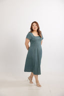 Sculpted Soft Denim Midi Dress (Vintage Indigo)