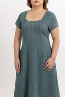 Sculpted Soft Denim Midi Dress (Vintage Indigo)