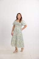 Gardenway Embossed Midi Dress (Misty Blue) - ELTWINE